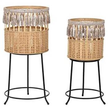 DKD Home Decor Modern Flower Pots Set, Black Metal with Bamboo Accents, Sizes: 35x35x68 cm, 31x31x68 cm, 32x32x68 cm