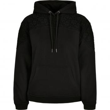 URBAN CLASSICS Kapuzenpullover Damen mit Spitzen-Einsatz, Schwarz, Gr. S