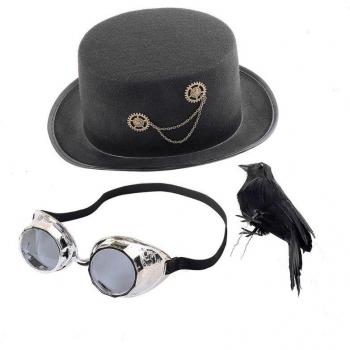 Chapeau Carnaval Gothique avec Corbeau et Lunettes