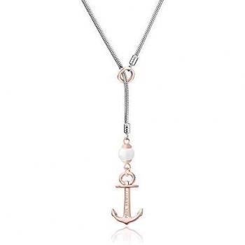 Collier Ancre Marine Femme en Or Rose avec Perles