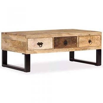 Coffee Table with 3 Drawers Solid Mango Wood 90x50x35 cm Vidaxl