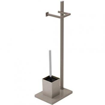 Piantana portarotolo e portascopino Feridras tortora, base rettangolare, 18x24x73 cm