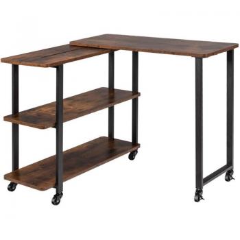 Bureau d'angle à roulettes avec cadre en métal et étagères