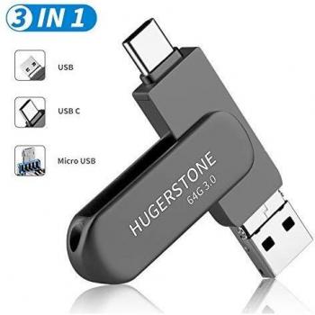 USB‑C 64 GB HUGERSTONE 3‑in‑1 Speicherstick – Grau