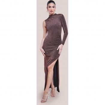 Bronze Lurex One Sleeve Maxi Dress for Women