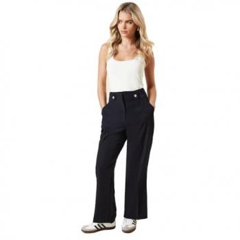 Petite Womens Belted Navy Trousers