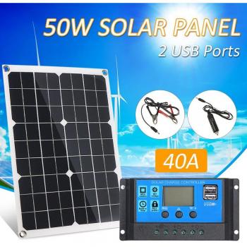 50W IP65 Solar Panel with 2 USB Outputs & Intelligent Charge Regulator