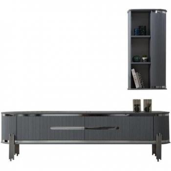 Wohnwand Xlmoebel RTV – Zeitgemäßes 2‑teiliges TV‑Lowboard in Grau