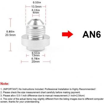 Aluminum Engine Oil Fitting AN6 AN8 AN10