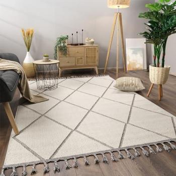Tappeto Grigio con Motivo Scandinavo e Frange 120x160 cm