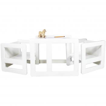 Obique Kids’ Compact Furniture Pack – Dual Small Chairs/Table + Single Big Chair/Table (Beech Wood, White)