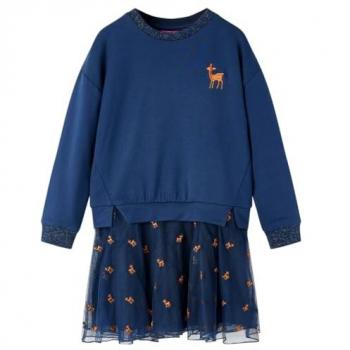 VidaXL Druckkleid Kinderkleid mit Langen Ärmeln Marineblau 104