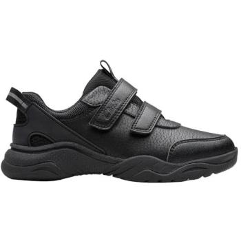 Clarks Feather Shine Kids Black Riptape Training Shoes, Size 1 Wide