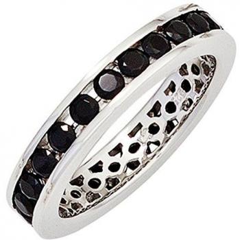 JOBO Damen‑Ring in Schwarz – 925 Sterling Silber, rhodiniert, mit Zirkonia-Glanz (Gr. 56)