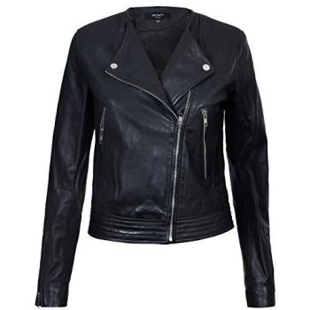 Black Infinity Leather Women’s Padova Biker Jacket – Collarless, UK 14