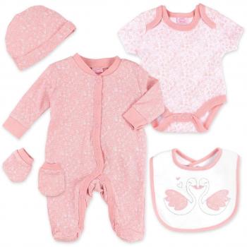 Rock-A-Bye Baby Set Mädchen rosa | Schwan floral Design | 5-teiliges Set für Neugeborene | Größe: 0-3 Monate