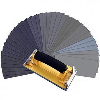 MOHOO 36-Sheet Assorted Grit Sandpaper Kit with Hand Block, 120-3000 for Wet/Dry Use on Wood/Metal/Automotive