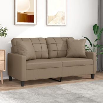 2-Seater Sofa with Throw Pillows Cappuccino Faux Leather