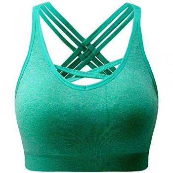 Padded Wirefree Green Impact Sports Bra – Cross‑Back, Strappy, Gym‑Ready