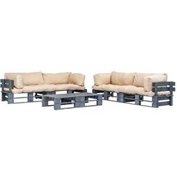 6-tlg. Outdoor-Lounge-Set mit Holz und Sandfarbenen Auflagen