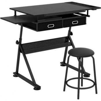 Verstellbarer Zeichentisch mit Hocker und praktischen Schubladen
