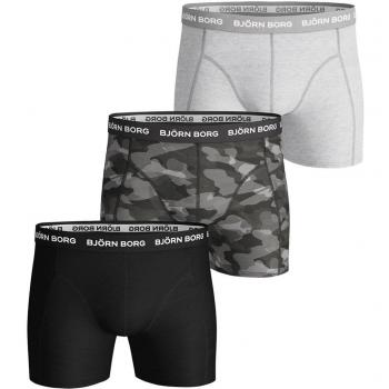 Bjorn Borg Men's 3-Pack Boxer Trunks with Camo & Solid Designs, Colors: Black/Khaki/Grey, Sizes: 32/34/35