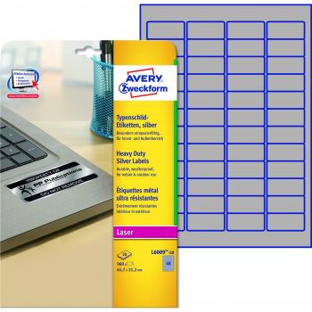 Avery L6009-20 Heavy Duty Silver Labels