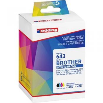 Brother LC3213BKCMY 4‑Color Ink Replacement Set – Edd‑643 – Black, Cyan, Magenta, Yellow