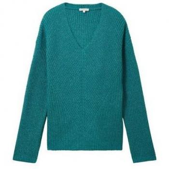 Tom Tailor Knitted V-Neck Pullover in Bottle, Größe XL