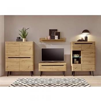 Lomadox Wohnwand Set TIROL-61 in Eiche Artisan mit schwarz, inkl. LED-Beleuchtung, B/H/T 344/170/40 cm