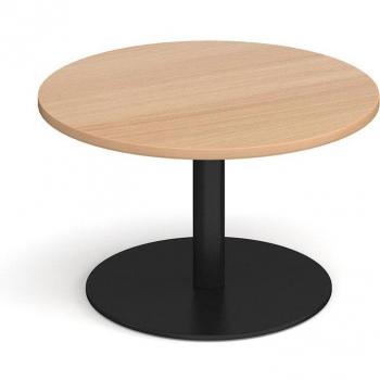 Monza Flat Round Base Circular Coffee Table in Black with Beech Top