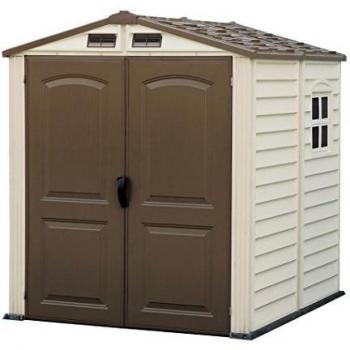 Duramax Premier Series Vinyl Storage Shed with Shingle Roof