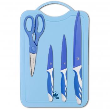 Blaues M1637B Messerset Ocean – 5‑Teiler (3 Messer, Brett, Schere) mit antibakteriellem Schutz