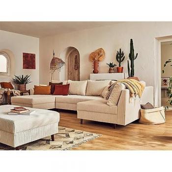 LISA DESIGN Rune – 7-Sitzer Cord-Wohnlandschaft – Hocker inklusive – Beige