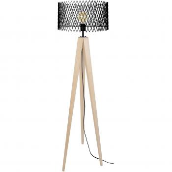 Lampadaire Tosel en bois naturel et noir