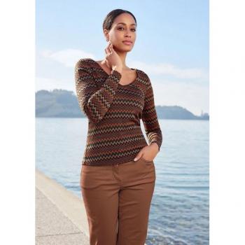 V-Ausschnitt Longsleeve MADELEINE – 40, Espresso oder Multicolor Variante