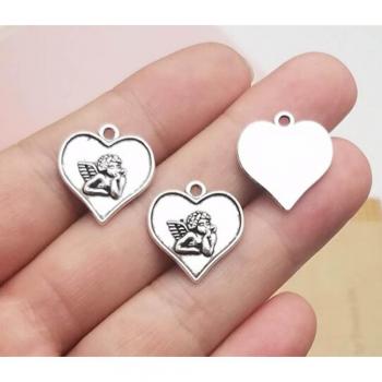 30pcs Heart Charm Antique Silver Plated Cupid Angel 19x18mm