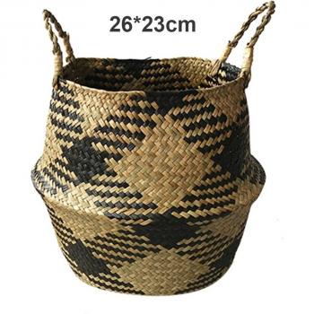 Large Capacity Checkered Seagrass Basket
