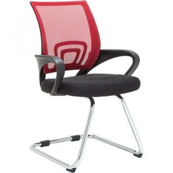 Chaise de travail sans roulettes avec accoudoirs en maille rouge