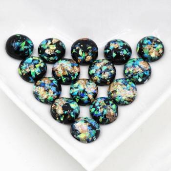 40pcs Black Color Resin Cabochons with Built-in Metal Foil (8mm, 10mm, 12mm)