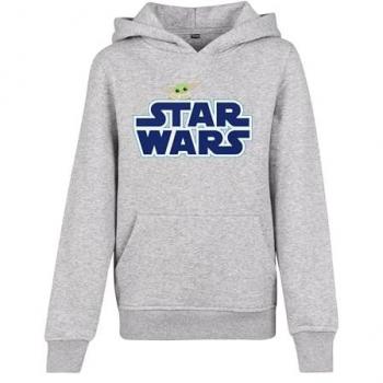Felpa Mister Tee Star Wars cappuccio blu logo in tono heather grey