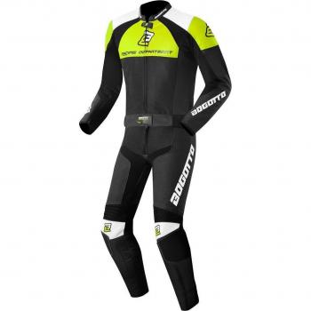Bogotto Losail 2 Pièces Moto Cuir Noir Blanc Jaune Taille 56