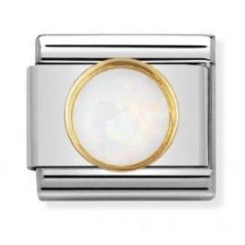 White Opal Circle Charm in Classic Gold Finish
