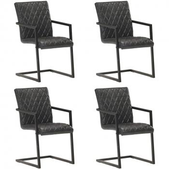Cadeiras de Jantar Cantilever 4x Preto Couro Natural