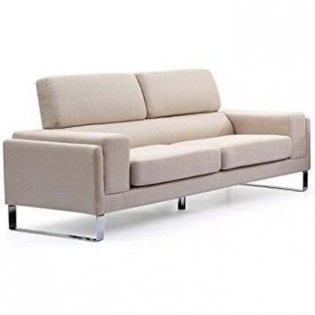 Canapé 3 places Tissu Beige Pieds Métal Argenté Medra