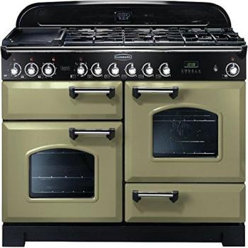 Rangemaster Classic Deluxe 110cm Dual Fuel Range Cooker Olive Green/Chrome