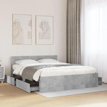King Size Bed Frame with Headboard Concrete Grey 150x200 cm