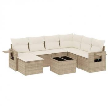VidaXL Gartenlounge-Set 8-tlg. Beige Poly Rattan mit Kissen