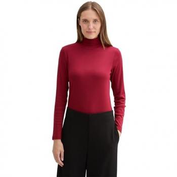 TOM TAILOR Damen Langarmshirt Rollkragen – Rot – 48% Baumwolle, 48% Modal – XXXL