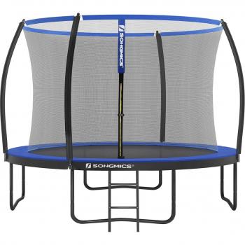 Gartenturnschloss: Rundes Trampolin 305 cm, Schwarz/Blau, Sicherheitsnetz